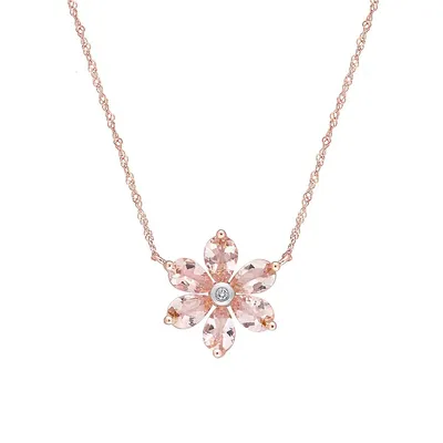 10K Rose Gold, Morganite & Diamond Accent Flower Necklace