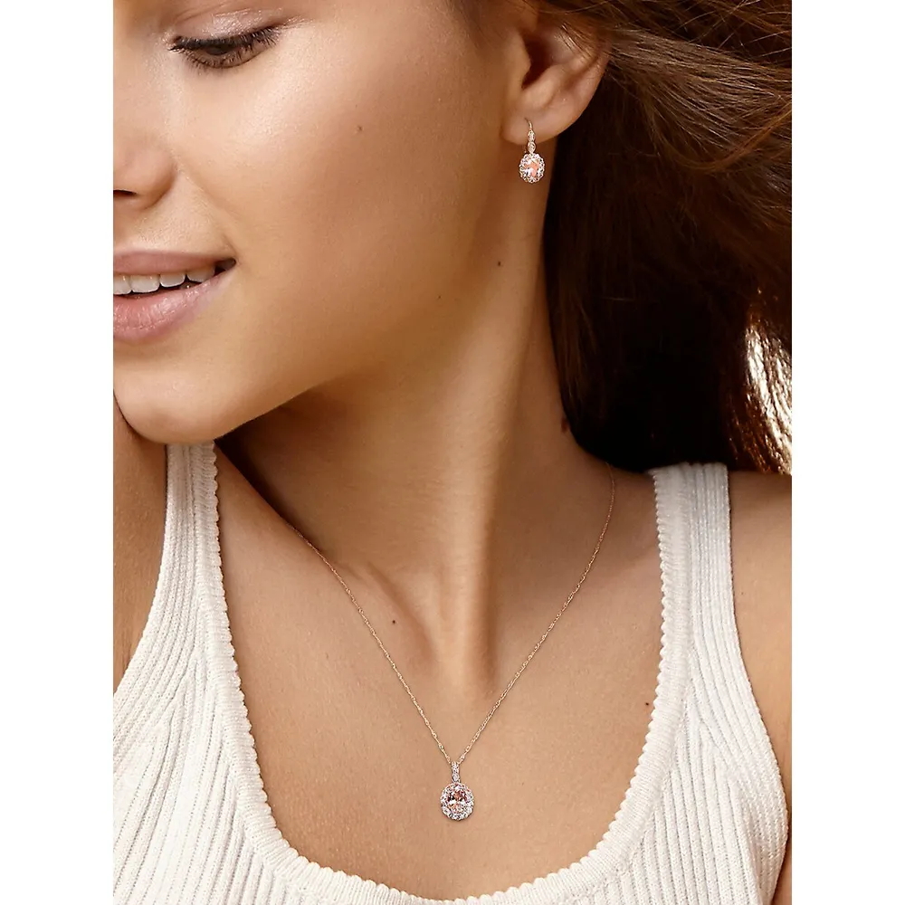 3-Piece 14K Rose Gold, Morganite, White Topaz 0.06 CT. T.W. Diamond Accent Oval Earrings & Necklace Set