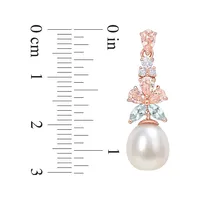 Pendants d'oreilles en argent sterling plaqué or rose 18 ct avec perle d'eau douce de 8,5 à 9 mm et pierres