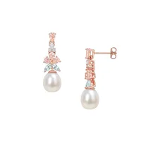 18K Rose Goldplated Sterling Silver, 8.5MM-9MM Cultured Freshwater Pearl & Multi-Stone Drop Earrings