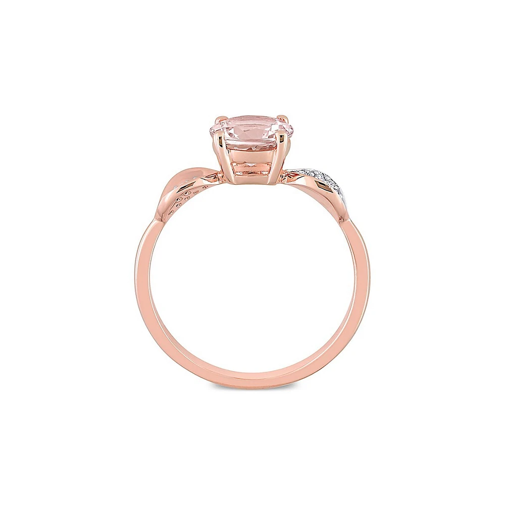 Plaqué or rose 14 ct, Morganite et 0,04 ct. Bague avec diamant T.W.