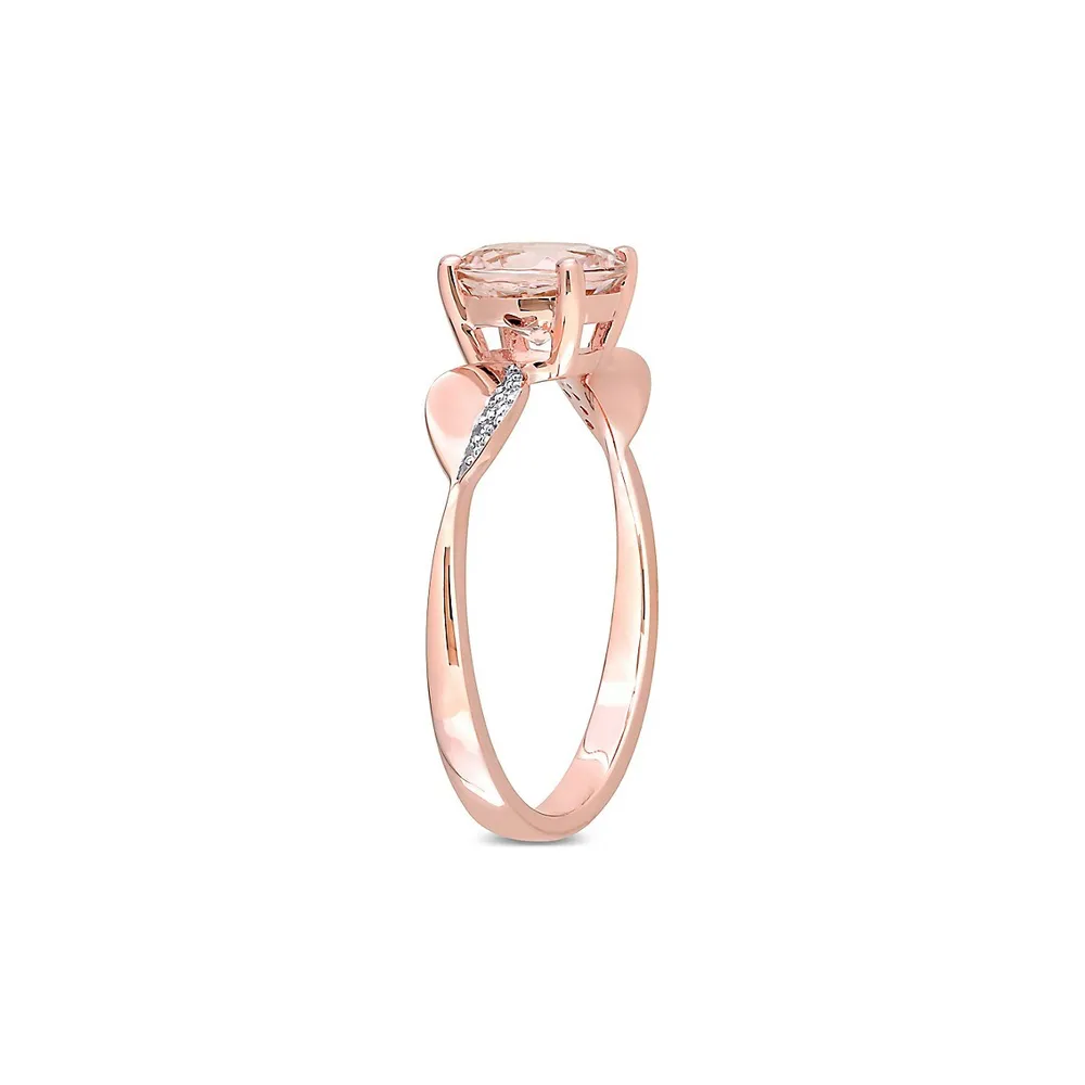 Plaqué or rose 14 ct, Morganite et 0,04 ct. Bague avec diamant T.W.