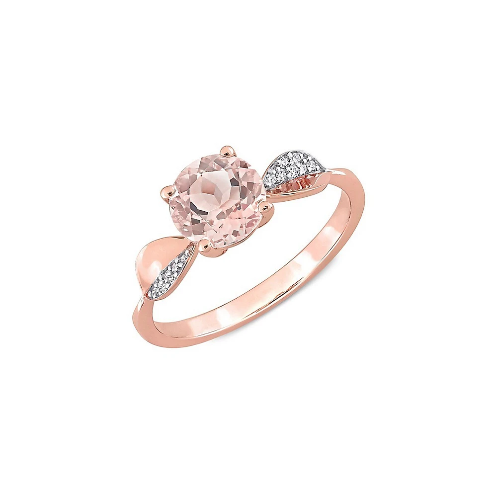 Plaqué or rose 14 ct, Morganite et 0,04 ct. Bague avec diamant T.W.