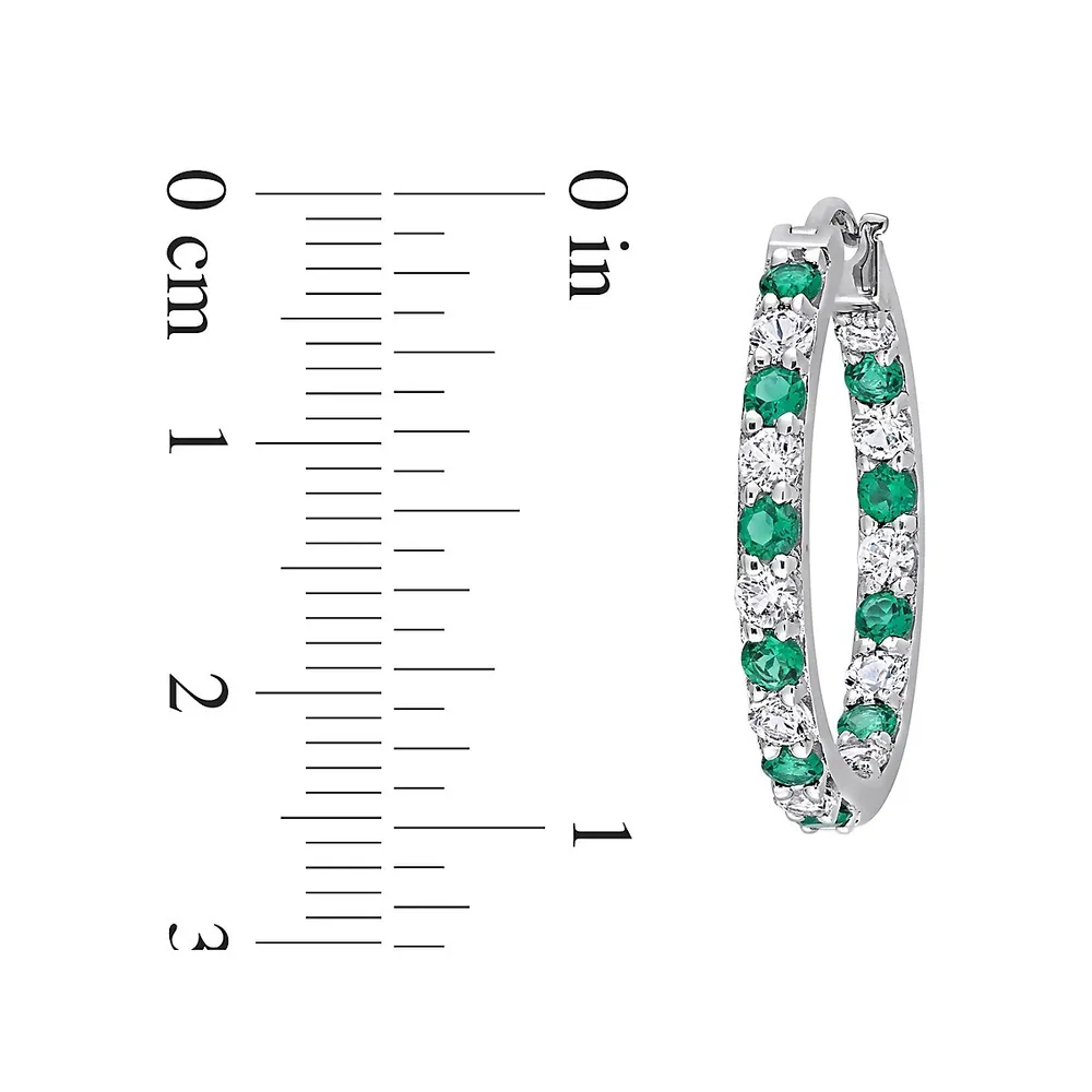 Sterling Silver, Lab-Created Emerald & Lab-Created White Sapphire Hoop Earrings