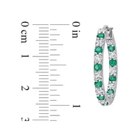 Sterling Silver, Lab-Created Emerald & Lab-Created White Sapphire Hoop Earrings