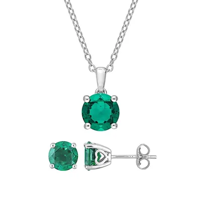 Sterling Silver &Lab-Created Emerald Jewellery Set