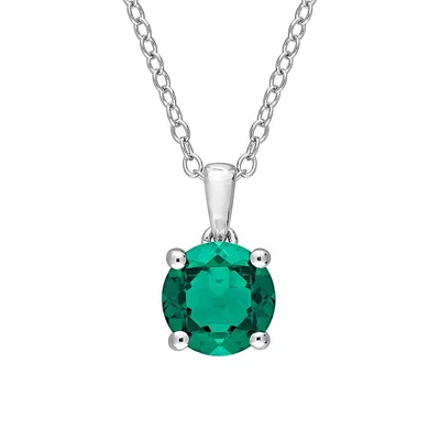 Sterling Silver & Lab-Created Emerald Solitaire Necklace