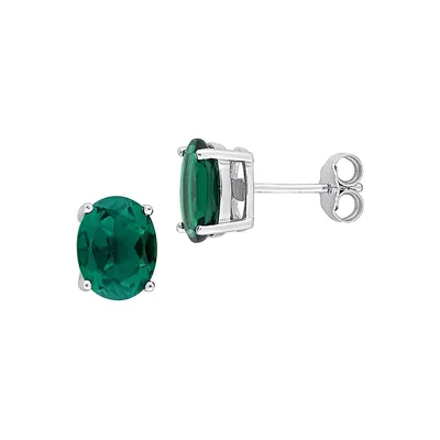 Sterling Silver & Emerald Oval Stud Earrings