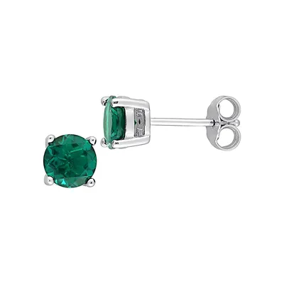 Sterling Silver & Lab-Created Emerald Stud Earrings