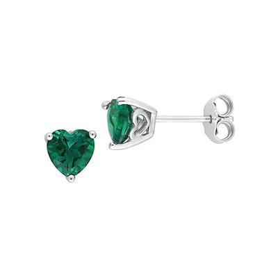 Sterling Silver & Lab-Created Emerald Heart Stud Earrings