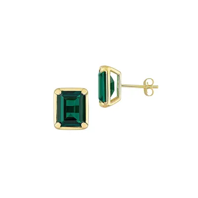 14K Yellow Gold &Lab-Created Emerald Stud Earrings