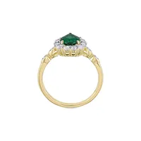 10K Yellow Gold, Lab-Created Emerald, White Topaz & 0.02 CT. T.W. Diamond-Accent Teardrop Halo Ring