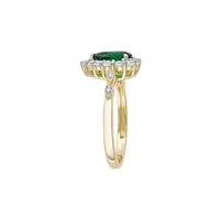 10K Yellow Gold, Lab-Created Emerald, White Topaz & 0.02 CT. T.W. Diamond-Accent Teardrop Halo Ring