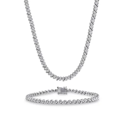 2-Piece Sterling Silver & 1.5 CT. T.W. Diamond S-Link Chain Necklace & Bracelet Set