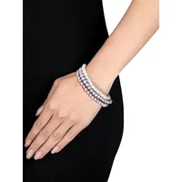 Ce superbe ensemble de trois bracelets extensibles comprend des perles d'eau douce de culture roses, grises et blanches et est offert avec un ruban gris pour offrir des cadeaux.