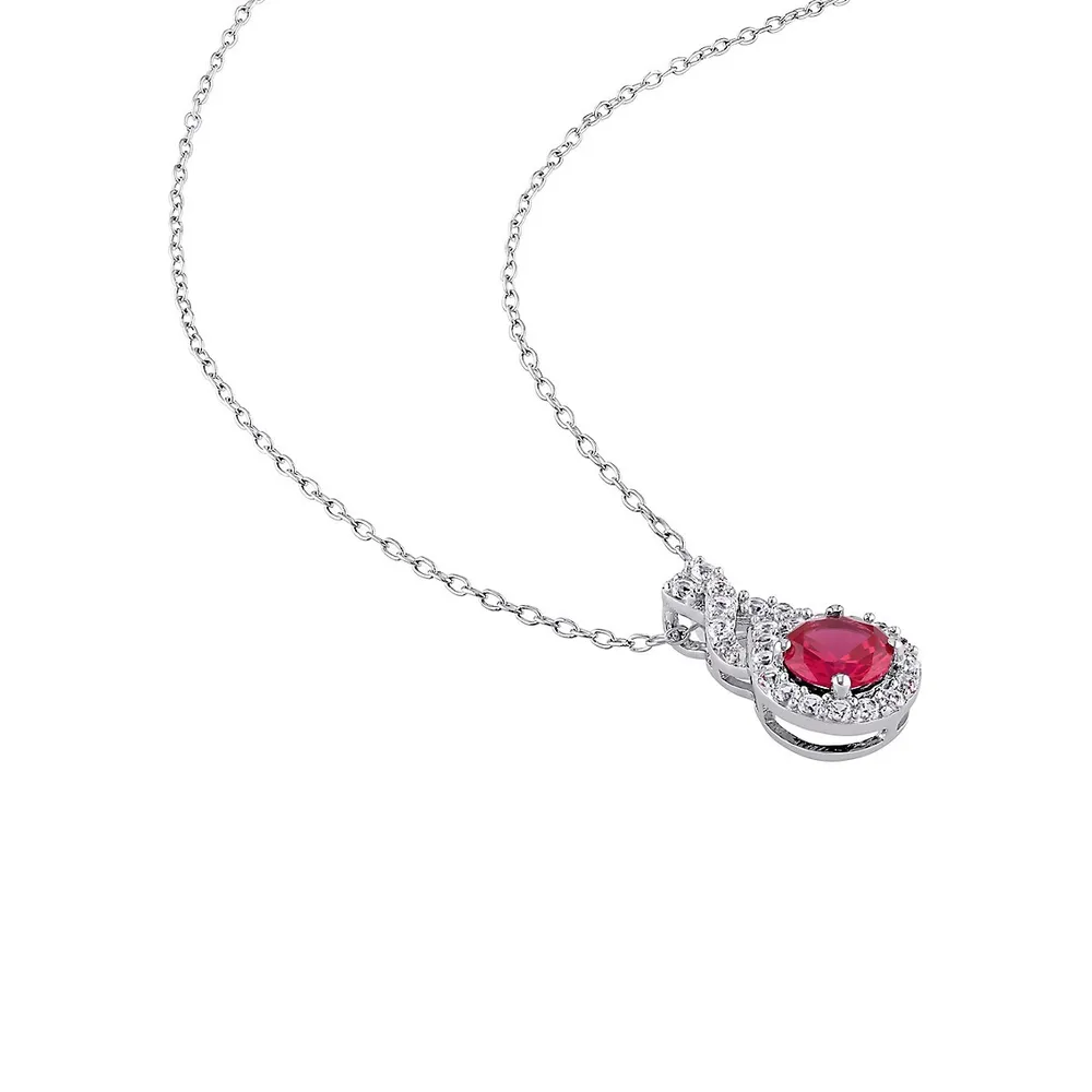 2-Piece Sterling Silver, Created Ruby & Created White Sapphire Twist Teardrop Necklace & Earrings Set