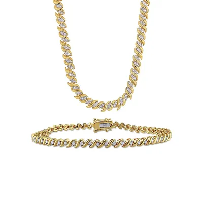 2-Piece Goldtone-Plated Sterling Silver & 1.5 CT. T.W. Diamond S-Link Chain Necklace & Bracelet Set