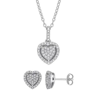 2-Piece Sterling Silver & 0.4 CT. T.W. Diamond Heart Stud Earrings & Pendant Necklace Set