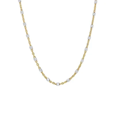 Two-Tone Sterling Silver Bead Station Chain Necklace - 20-Inch