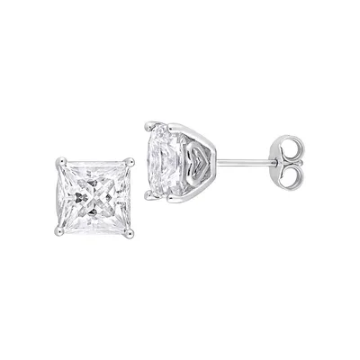 Sterling Silver & Lab-Created Moissanite Square Stud Earrings