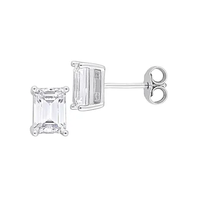 Boutons d'oreilles en argent sterling avec émeraude et moissanite synthétique 2 ct PT