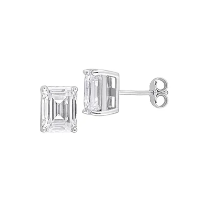 Sterling Silver & Lab-Created Moissanite Emerald Cut Stud Earrings