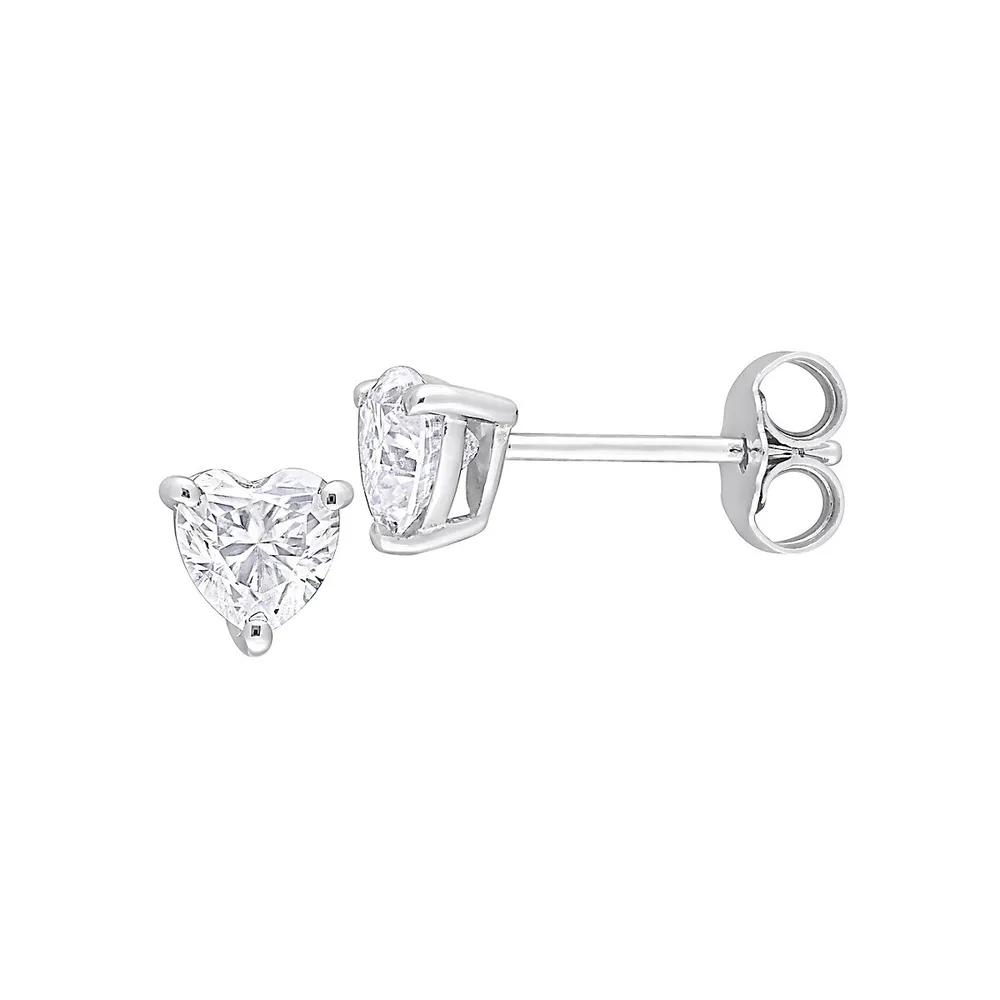 Sterling Silver & 1.0 CT. D.E.W. Created Moissanite Heart Stud Earrings