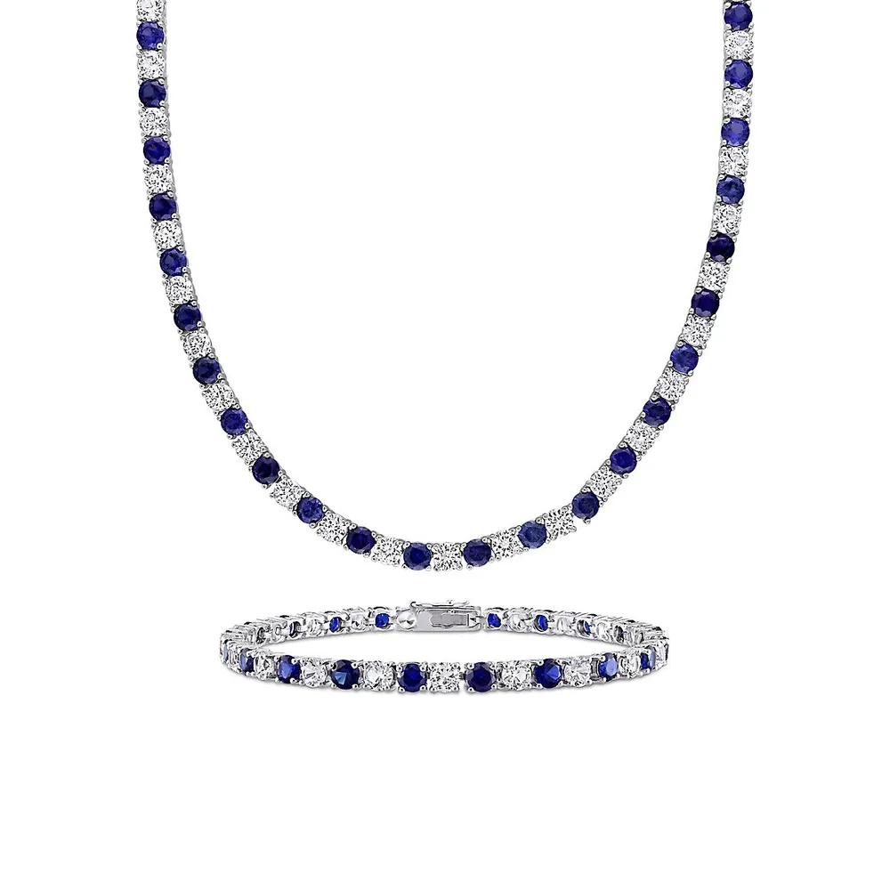 Lab-Created Blue Sapphire & Lab-Created White Sapphire Necklace