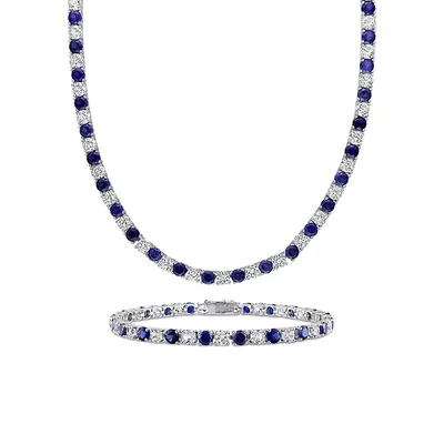 2-Piece Sterling Silver & Sapphire Tennis Necklace And Bracelet Set