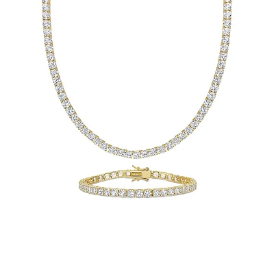 2-Piece Goldplated Sterling Silver & Created White Sapphire Tennis Necklace & Bracelet Set