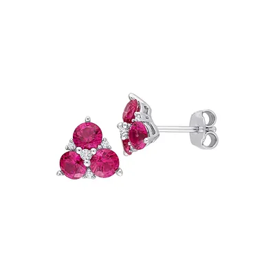 Sterling Silver, Ruby & Sapphire 3-Stone Earrings