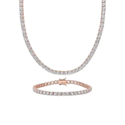2-Piece Rose Goldplated Sterling Silver & Created White Sapphire Tennis Necklace & Bracelet Set