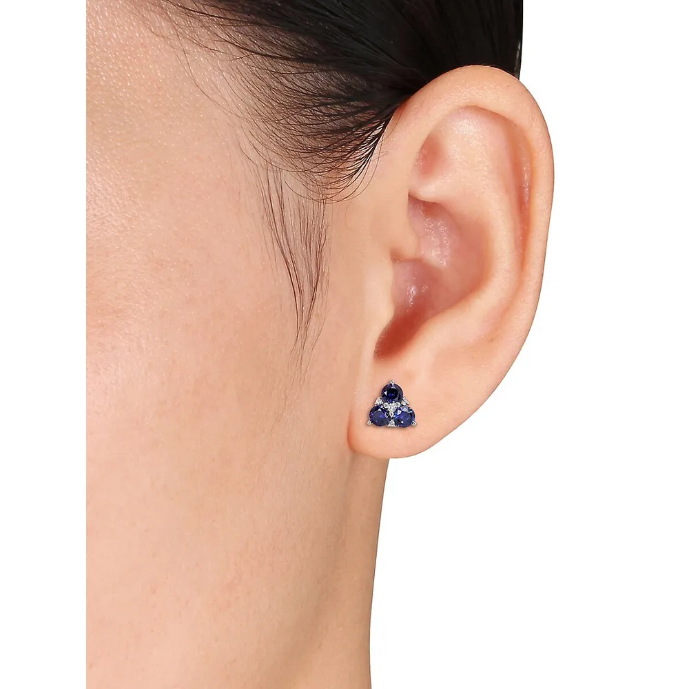 Sterling Silver & Sapphire 3-Stone Earrings