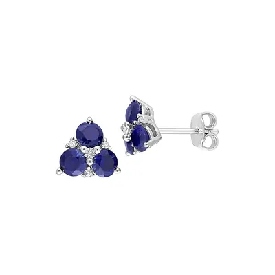 Sterling Silver & Sapphire 3-Stone Earrings