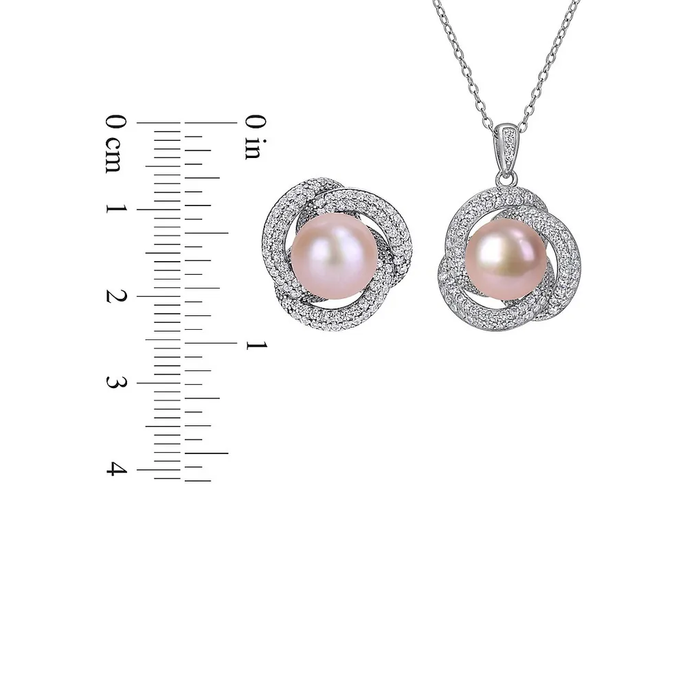 Sterling Silver, Cultured Freshwater Pearl & Cubic Zirconia Jewellery Set
