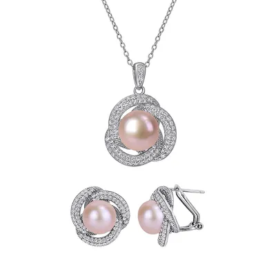 Sterling Silver, Cultured Freshwater Pearl & Cubic Zirconia Jewellery Set