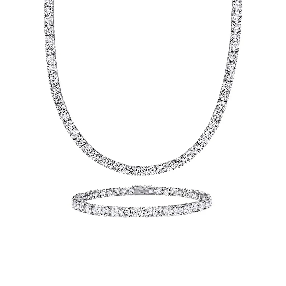 Gemstone Jewelry - 2-Piece Set of 47 1/4 CT TGW Created White Sapphire Tennis  Bracelet & Tennis Necklace in Plated Sterling Silver - Discounts for  Veterans, VA employees and their families! | Veterans Canteen Service