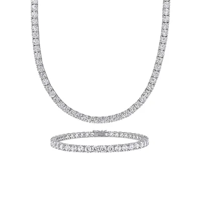 2-Piece Sterling Silver & Created White Sapphire Tennis Necklace & Bracelet Set