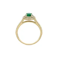 14K Yellow Gold, Emerald & 0.3 CT. T.W. Diamond Double Halo Ring
