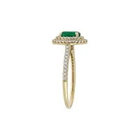 14K Yellow Gold, Emerald & 0.3 CT. T.W. Diamond Double Halo Ring