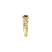 10K Yellow Gold and Citrine Halo Heart Ring with 0.06 CT. T.W. Diamond