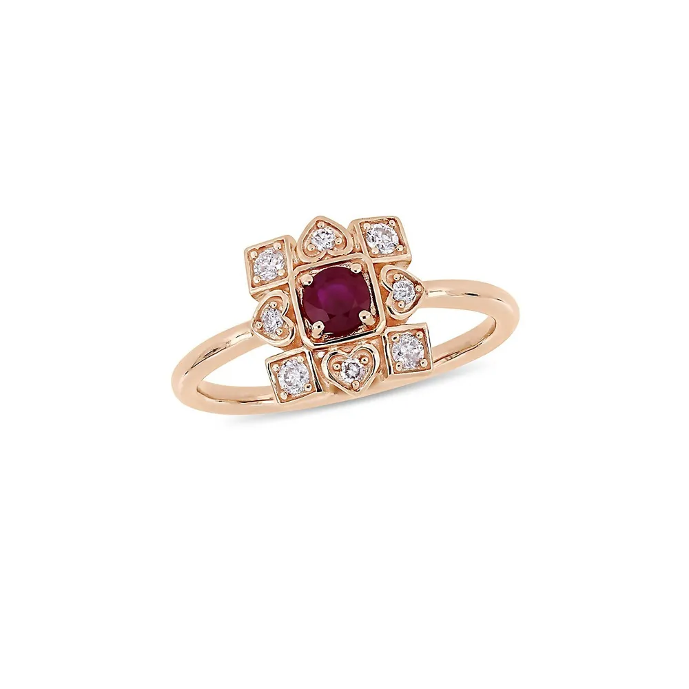 Everly 10K Rose Gold Statement Ring with Natural Ruby and 0.2 CT. T.W. Diamond