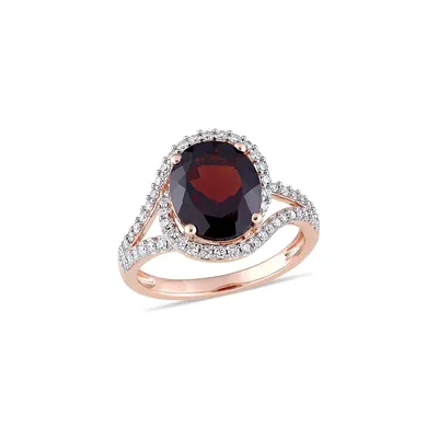 Gold Gemstone 14K Rose Solitaire Ring with Garnet and 0.5 CT. T.W. Diamond