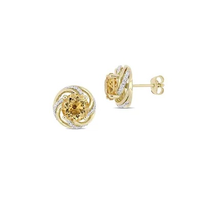 Silver Mystique Sterling Silver Stud Earrings with Citrine and White Topaz