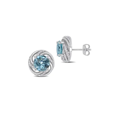 Silver Gemstone Sterling Silver Stud Earrings with Blue and White Topaz
