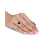Silver Gemstone Sterling Cocktail Ring with Garnet, White Topaz, and 0.04 CT. T.W. Diamonds