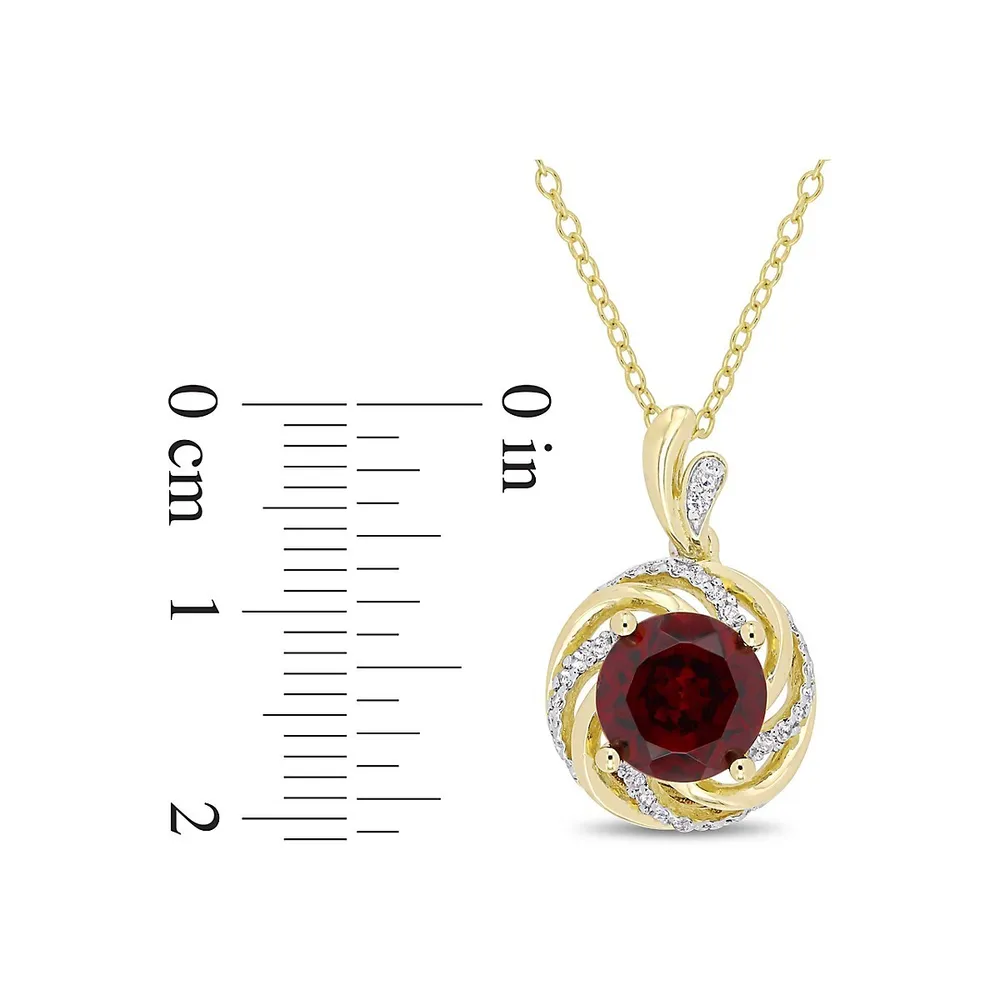 Silver Gemstone Sterling Silver Love Knot Swirl Pendant Necklace with Garnet, White Topaz, and 0.01 CT. T.W. Diamonds