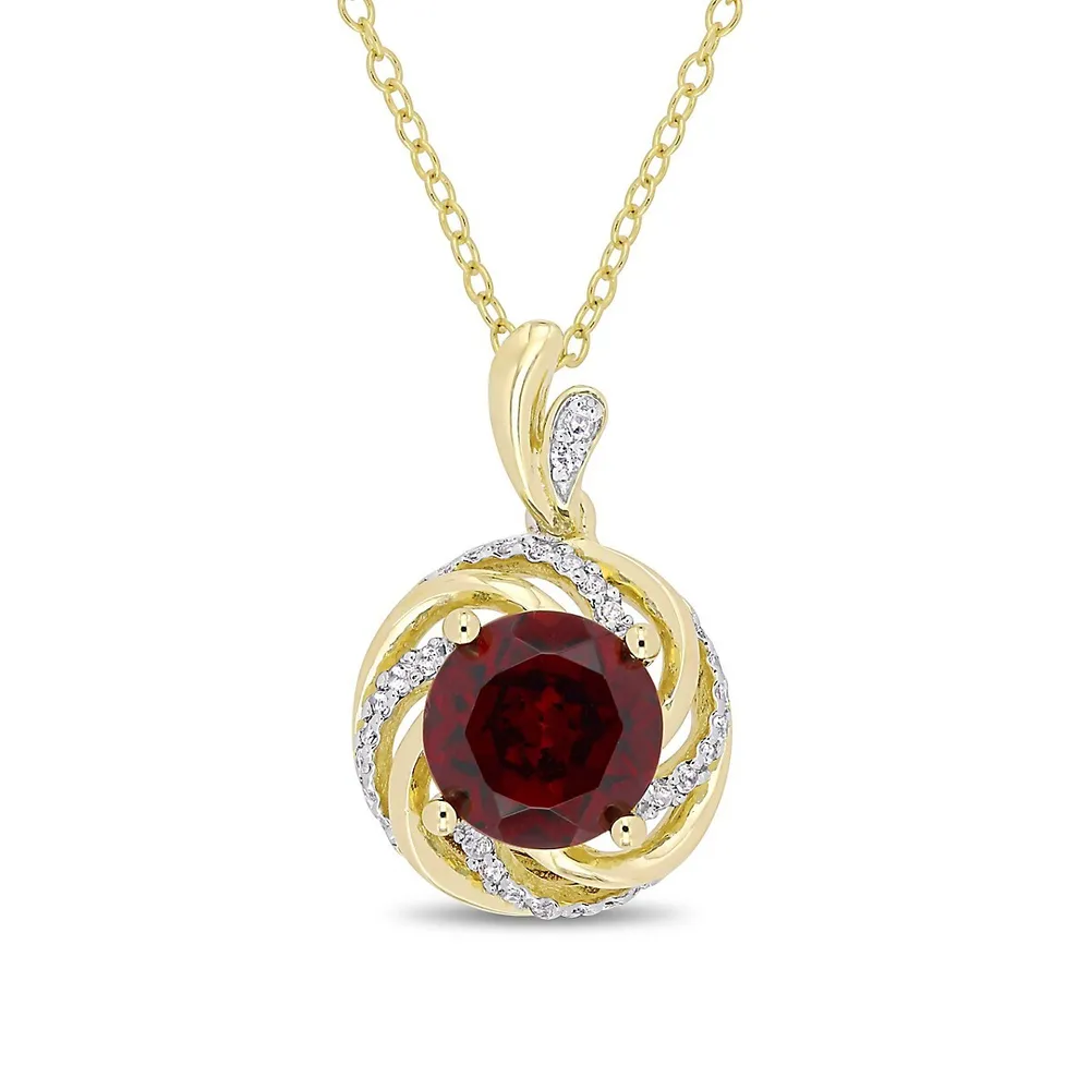 Silver Gemstone Sterling Silver Love Knot Swirl Pendant Necklace with Garnet, White Topaz, and 0.01 CT. T.W. Diamonds