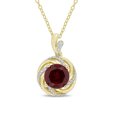 Silver Gemstone Sterling Silver Love Knot Swirl Pendant Necklace with Garnet, White Topaz, and 0.01 CT. T.W. Diamonds