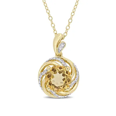 Silver Gemstone Sterling Silver Love Knot Swirl Pendant Necklace with Citrine, White Topaz, and 0.01 TCW Diamonds